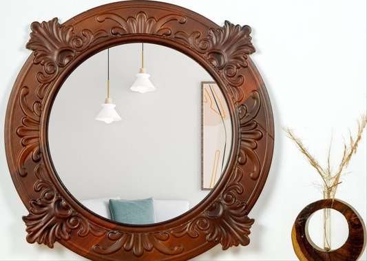 The Clover Leaf Teak Wood Mirror