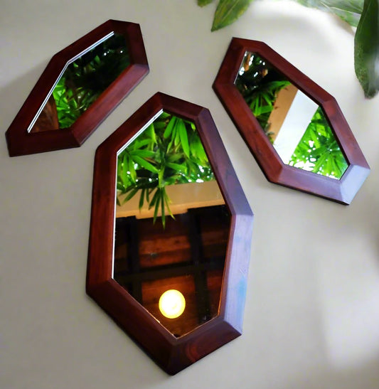 Geometra Linear 2D Teak Mirrors (Set Of 3)