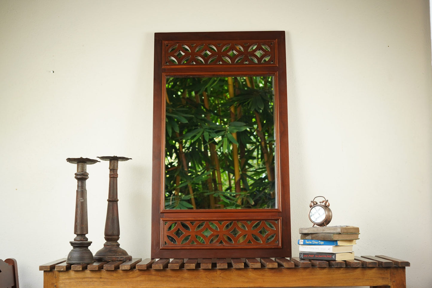 Yuga lattice teakwood mirror