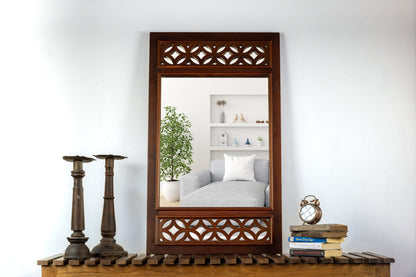 Yuga lattice teakwood mirror