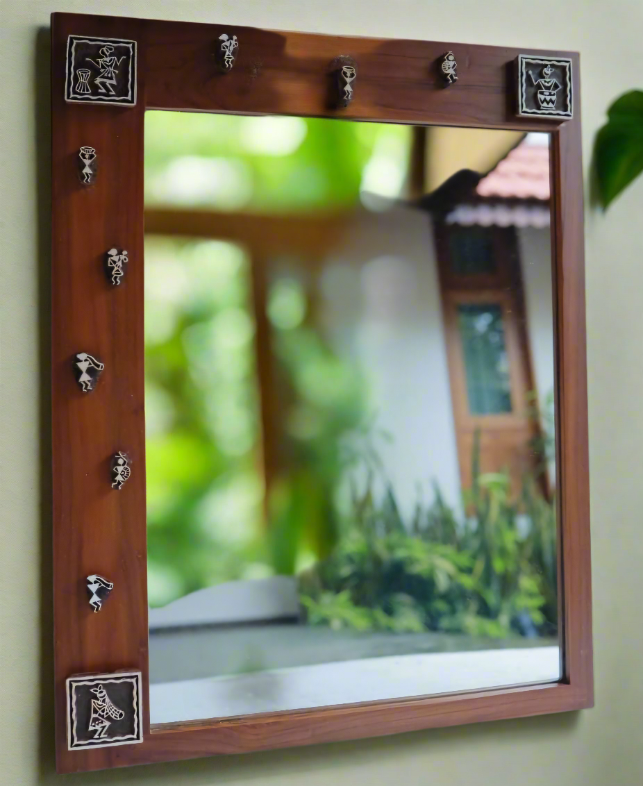 Warli Art Teak Mirror