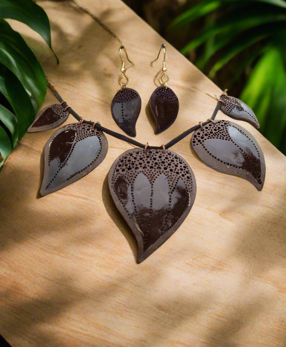 MICROPOROUS LEAVES NECKLACE SET