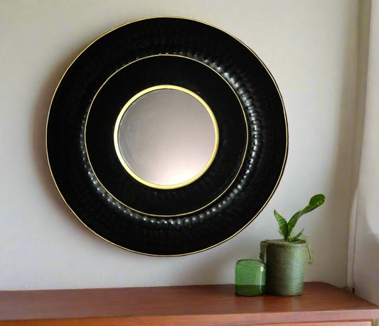 Hammered Black Double Thava Wall Mirror