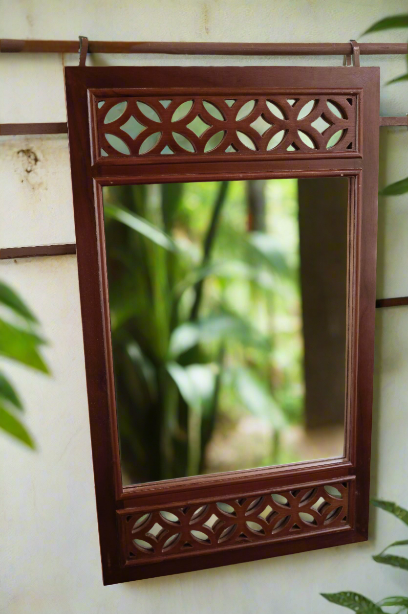 Yuga lattice teakwood mirror