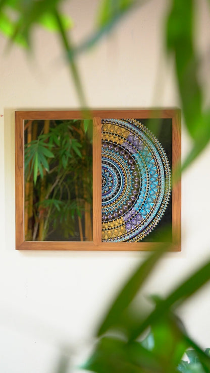 Teak Semi Lunar Mandala Panel Mirror